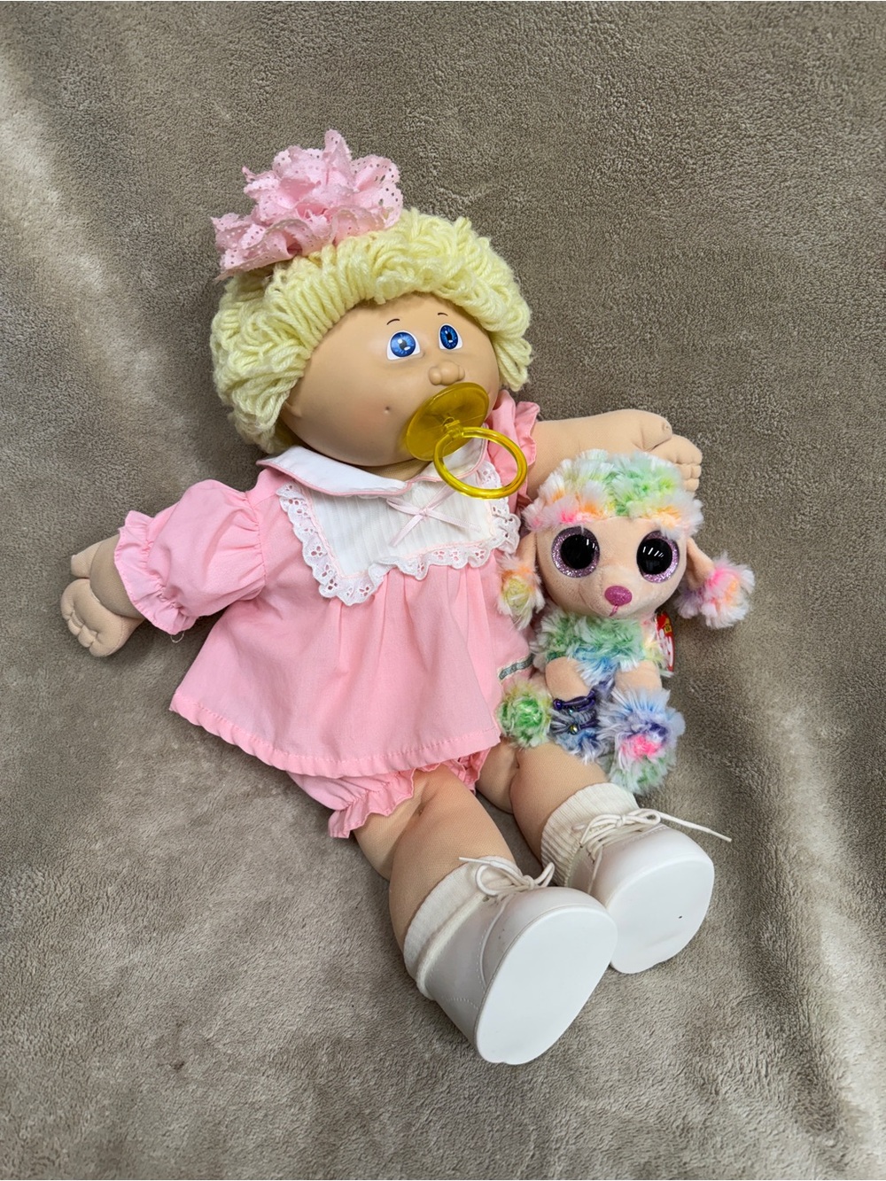 VTG cabbage patch kid girl doll W/pacifier plus TY poodle. CPK outfit